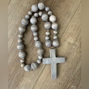 Rustic Gray Wood Bead Garland With Reclaimed Wood Cross Handmade Gift‎ Idea